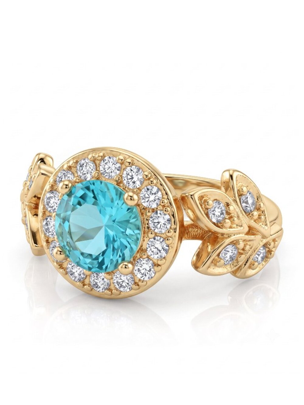 Gold and Aquamarine leaf gem ring, 925 Sterling Silver, 10k gold Charmed Aroma